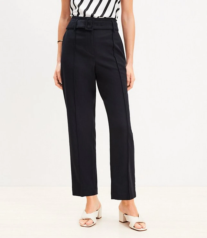 Petite Pintucked Belted Slim Pants Twill