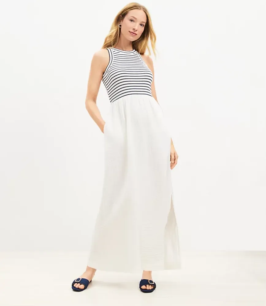 LOFT Beach Striped Mixed Media Pocket Maxi Dress