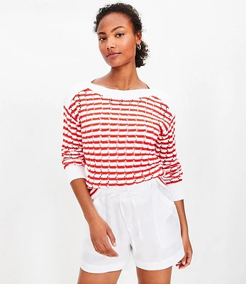 Petite Stripe Mesh Stitch Boatneck Sweater