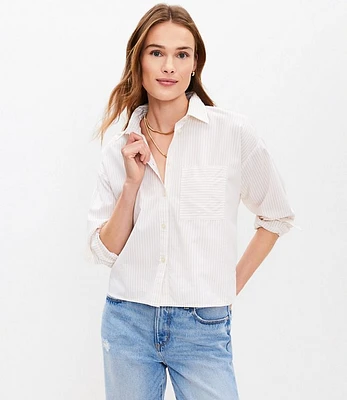 Petite Striped Cotton Blend Modern Pocket Shirt