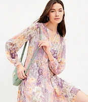 Petite Floral Godet Split Neck Swing Dress