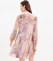 Petite Floral Godet Split Neck Swing Dress