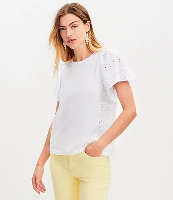 Petite Eyelet Flutter Sleeve Top