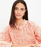 Petite Jungle Ruffle Neck Poet Blouse