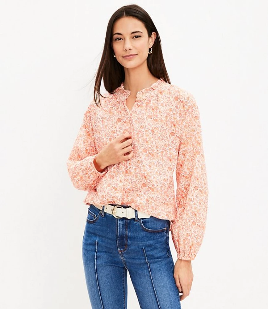 Petite Jungle Ruffle Neck Poet Blouse