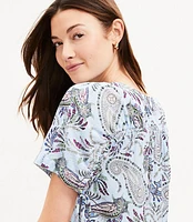 Petite Paisley Seersucker Tie Back Yoke Top