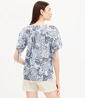 Petite Paisley Seersucker Tie Back Yoke Top