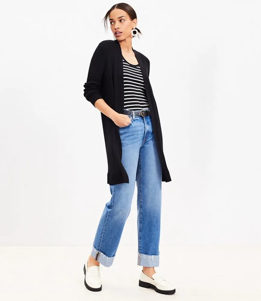 Petite Ribbed Open Cardigan