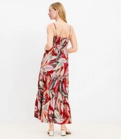 LOFT Beach Palm Tiered Tie Front Strappy Maxi Dress