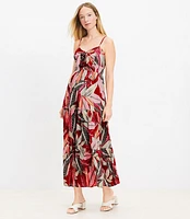 LOFT Beach Palm Tiered Tie Front Strappy Maxi Dress