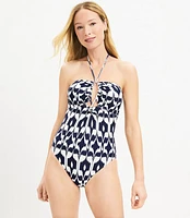 LOFT Beach Island Ikat Keyhole Bandeau One Piece Swimsuit