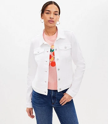 Petite Cropped Denim Trucker Jacket White