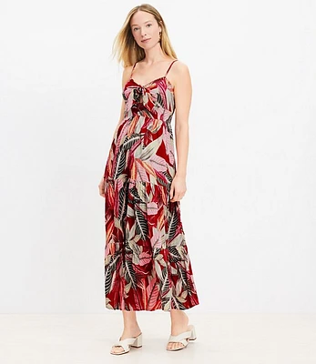 Petite LOFT Beach Palm Tiered Tie Front Strappy Maxi Dress