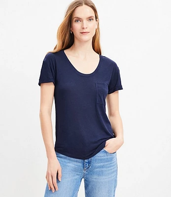 Petite Shirttail Linen Pocket Tee