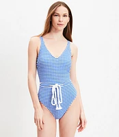 LOFT Beach Gingham Rope Tie Waist One Piece Swimsuit