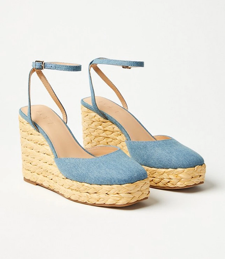 Chambray Square Toe Wedge Espadrilles