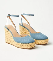 Chambray Square Toe Wedge Espadrilles