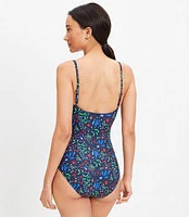 LOFT Beach Tropical Front Tie Keyhole One Piece Swimsuit