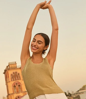 Petite Shimmer Ribbed Sweater Tank Top