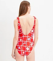 LOFT Beach Beachcomber Plunge Bow Tie One Piece Swimsuit