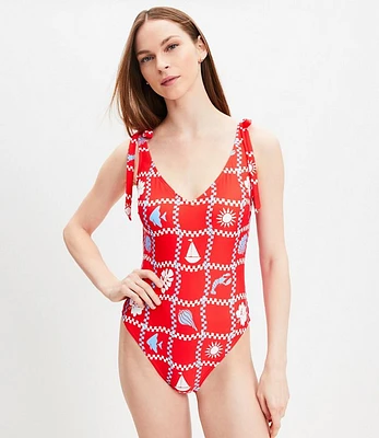 LOFT Beach Beachcomber Plunge Bow Tie One Piece Swimsuit