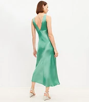 Satin Double V Bias Midi Dress