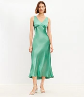 Satin Double V Bias Midi Dress