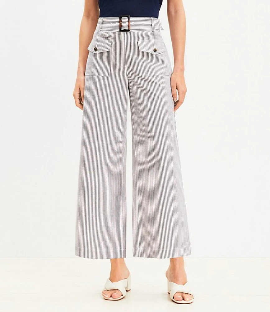 Petite Horn Buckle Wide Leg Pants in Stripe