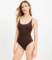 LOFT Beach Scoop Neck Cutout One Piece Swimsuit