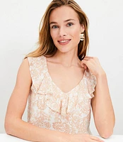 Shimmer Ruffle V-Neck Shell