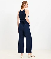 Linen Blend Tie Front Jumpsuit