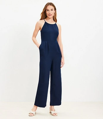 Linen Blend Tie Front Jumpsuit