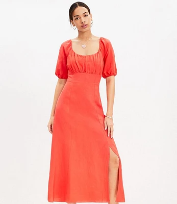 Petite Puff Sleeve Square Neck Midi Dress