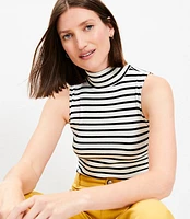 Petite Stripe Mock Neck Perfect Ribbed Tank Top