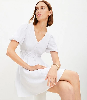 Petite Button V-Neck Mini Dress