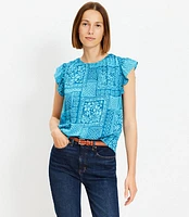 Tile Flutter Sleeve Mixed Media Top