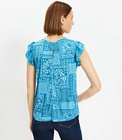 Tile Flutter Sleeve Mixed Media Top