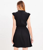 Petite Tie Neck Flutter Mini Flare Dress