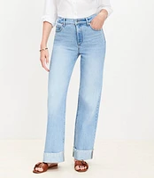 Flip Cuff High Rise Wide Leg Jeans Light Wash