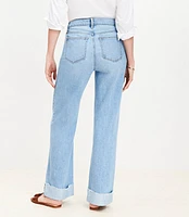 Flip Cuff High Rise Wide Leg Jeans Light Wash