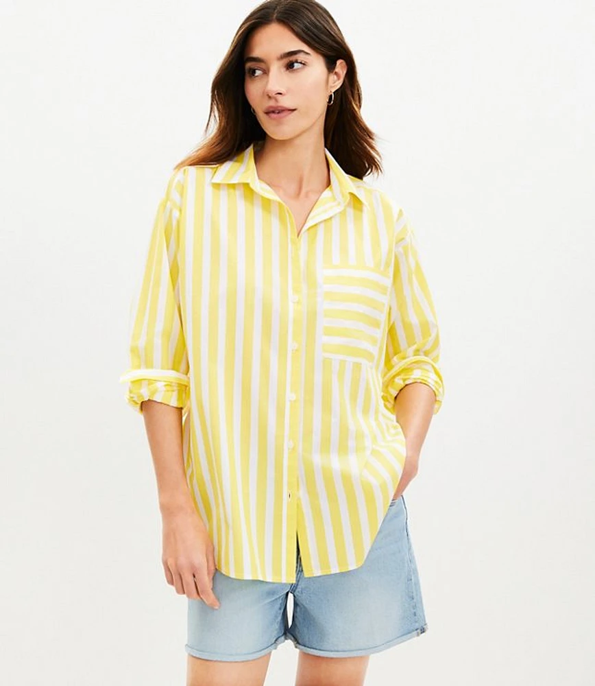 Striped Poplin Oversized Pocket Shirt