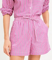 Pull On Shorts in Striped Poplin