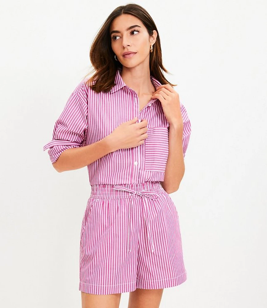 Pull On Shorts in Striped Poplin