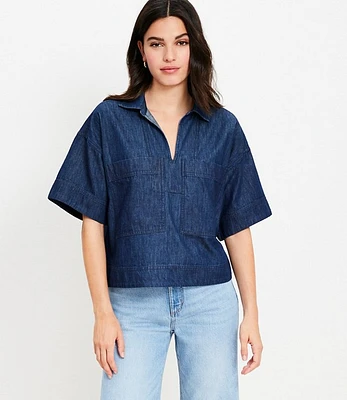 Chambray V-Neck Utility Blouse