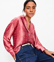 Petite Floral Foulard Lapel Satin Shirt