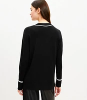 Tipped Luxe Knit V-Neck Tunic Sweater