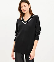 Tipped Luxe Knit V-Neck Tunic Sweater