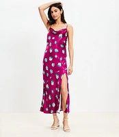 Ikat Buttercup Satin Button Strappy Bias Midi Dress