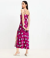 Ikat Buttercup Satin Button Strappy Bias Midi Dress