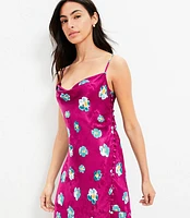 Ikat Buttercup Satin Button Strappy Bias Midi Dress